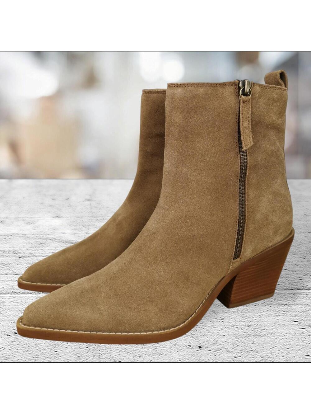 Bronx Leather Zipper boots womens sand color size 9 New Without Box Heel 2.5 In